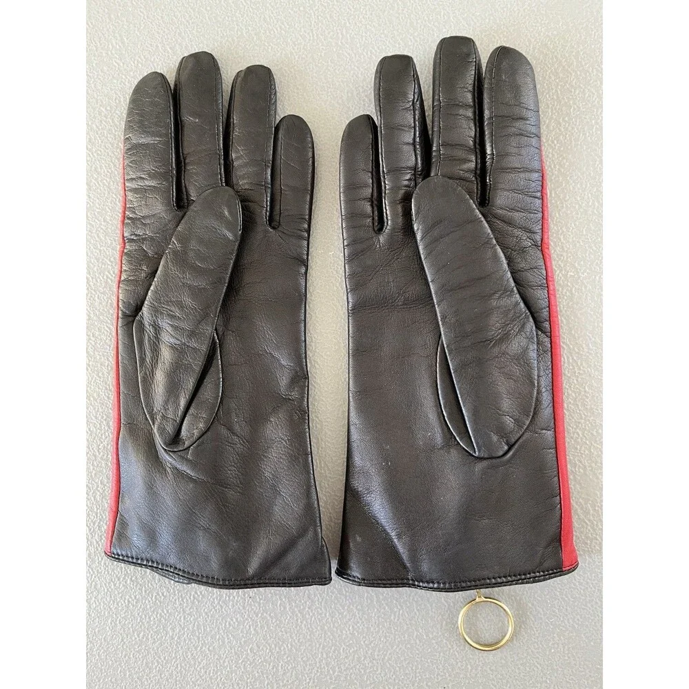 Kate Spade New York Women’s Gloves 6.5 Red & Black Soft Leather Gold Zipper Ring